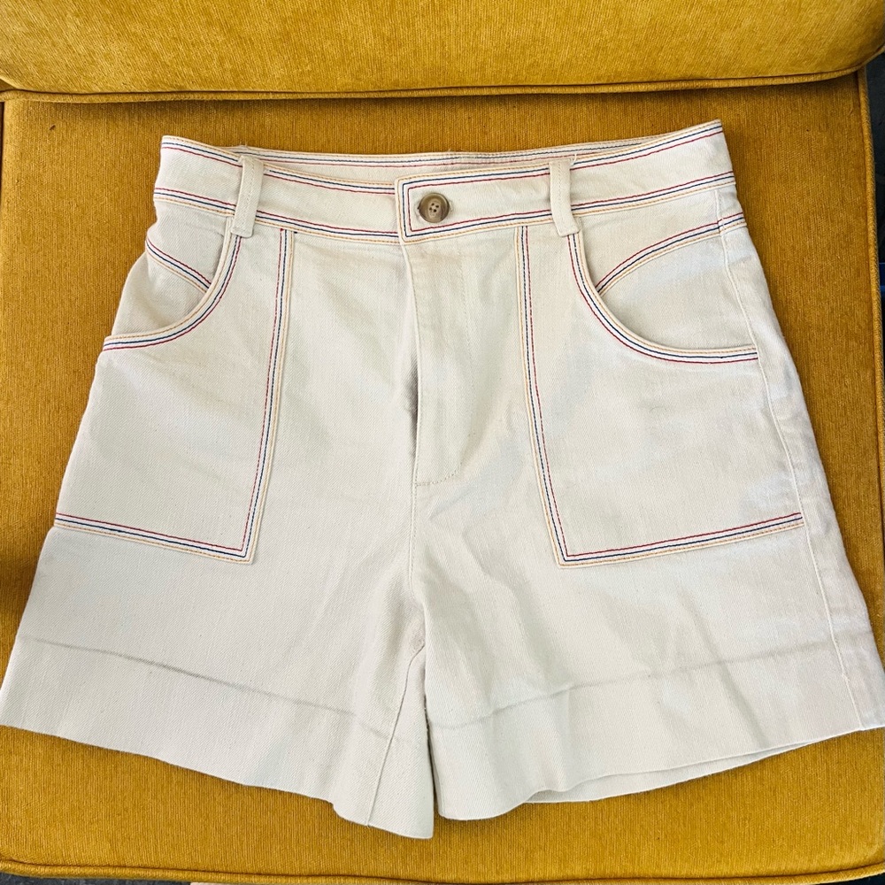 MADEWELL Rainbow-Stitch High-rise canvas shorts